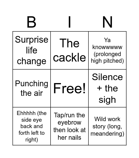 Shannice Bingo Card
