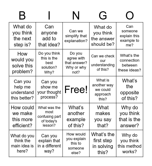 Inquiry Bingo: Ask, Discuss, Learn! Bingo Card