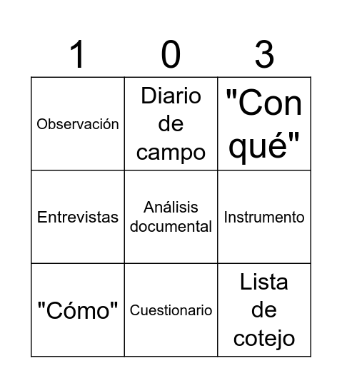 Instrumentos y técnicas Bingo Card