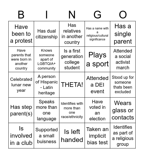 DEI BINGO Card