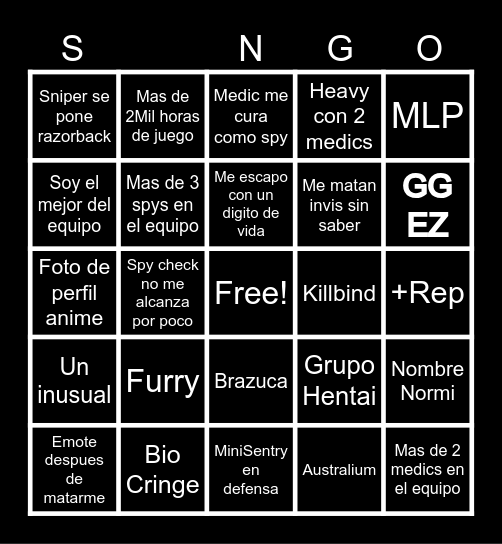 Tf2 Bingo Card