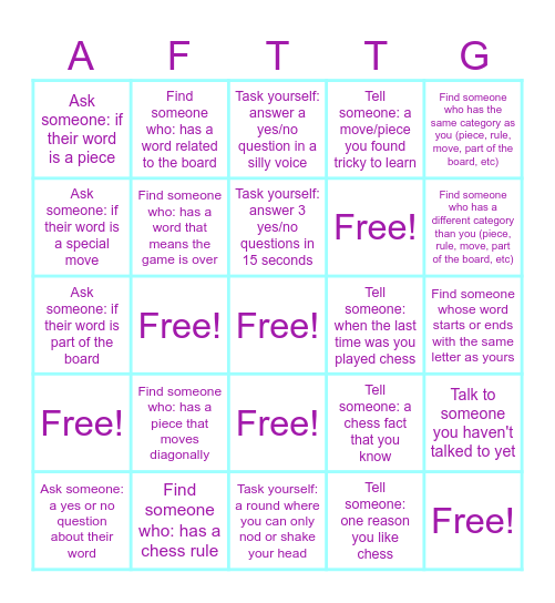 Who/What Am I Bingo Card