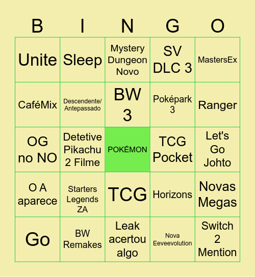 Pokémon Presents Bingo Card