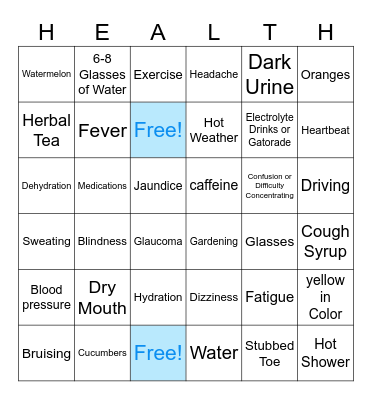 Health Bingo Card
