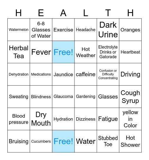 Health Bingo Card