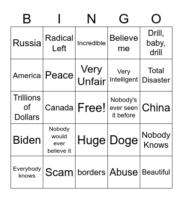 Trump Bingo Card
