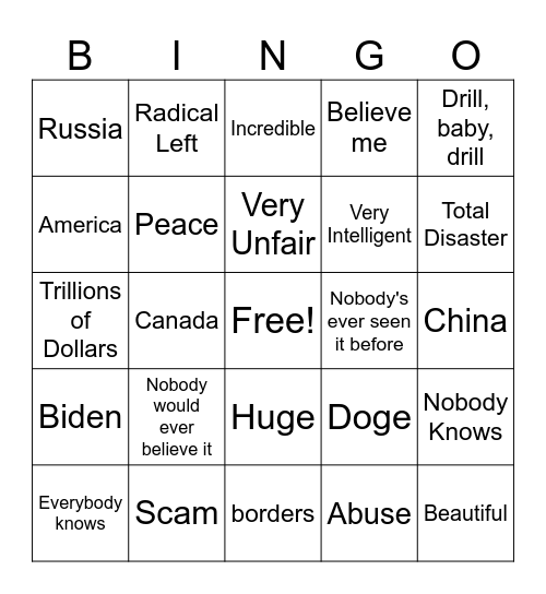 Trump Bingo Card