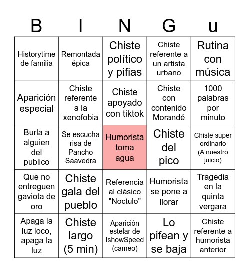 Humoristas Viña 2025 Bingo Card