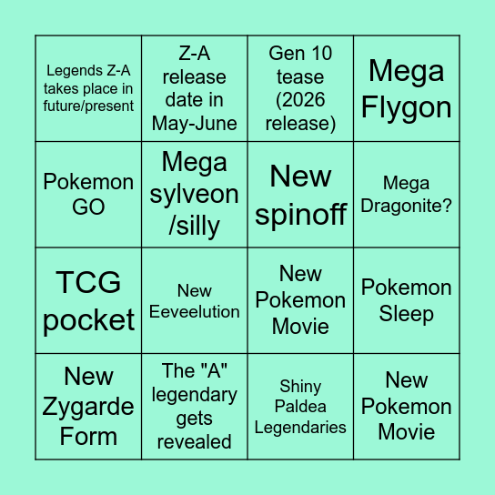Pokemon Presents 2025 Bingo Card