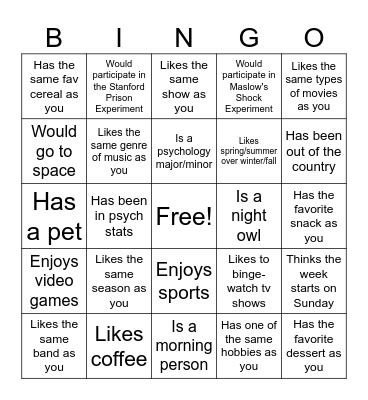 Find Someone Who: Bingo Card