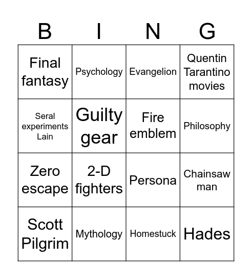 any of y'all fw this Bingo Card