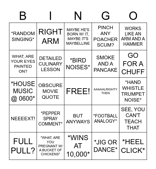 J.R BINGO Card