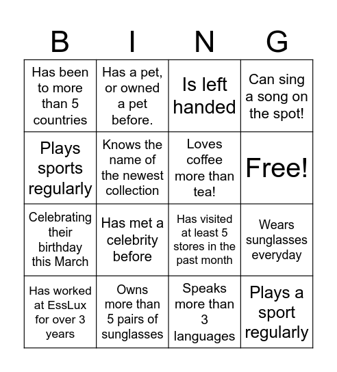 ESSLUX Retail Bingo Card