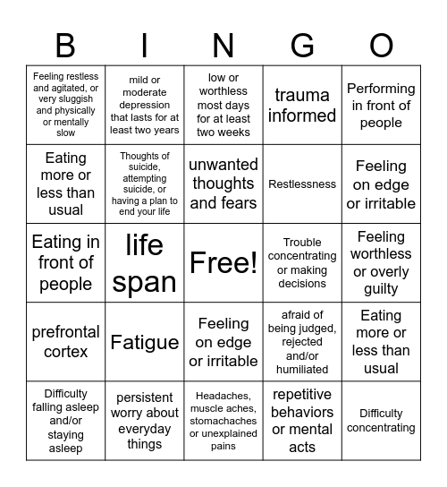 SW 612 Practice Exam Bingo Card