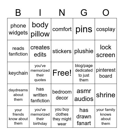 Simp Bingo Card