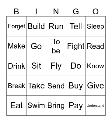 Irregular verbs past Bingo Card