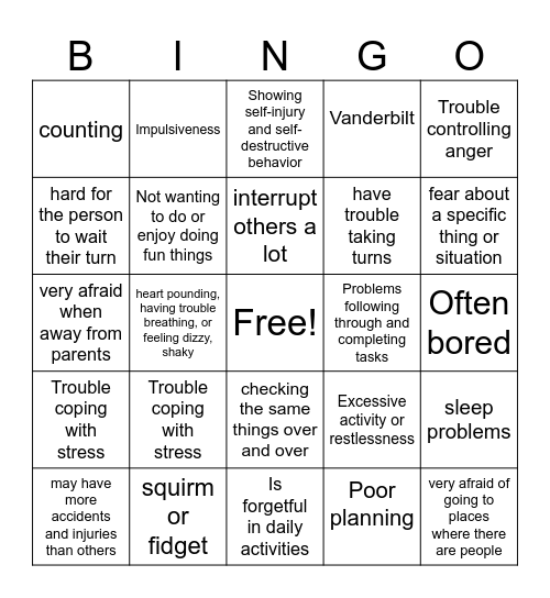 SW 612 Part 2 Bingo Card