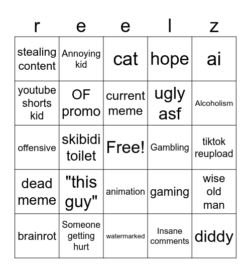 insta reels bingo Card