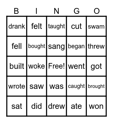 Irregular verbs Bingo Card