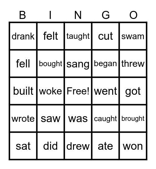 Irregular verbs Bingo Card