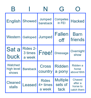 Equine bingo Card