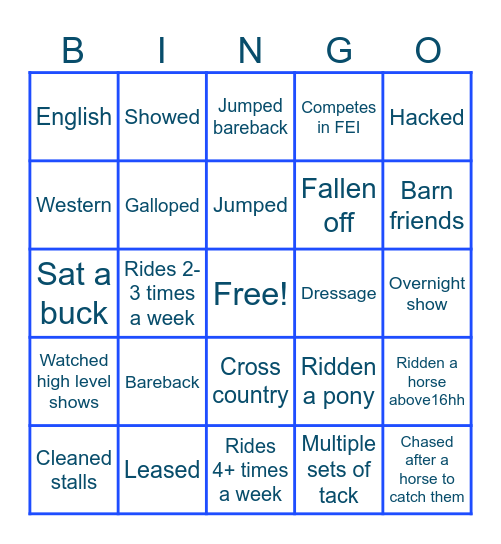 Equine bingo Card
