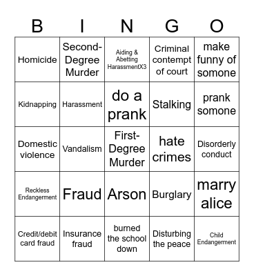oliver free time Bingo Card