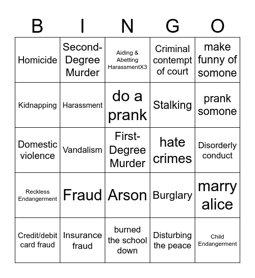 oliver free time Bingo Card