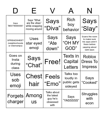Devan Bingo Card