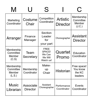 KCC NEW MEMBER BINGO Card