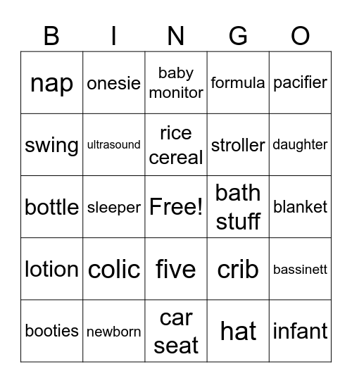 Baby Shower Bingo Card