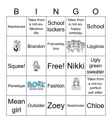 Dork Diaries Bingo Card