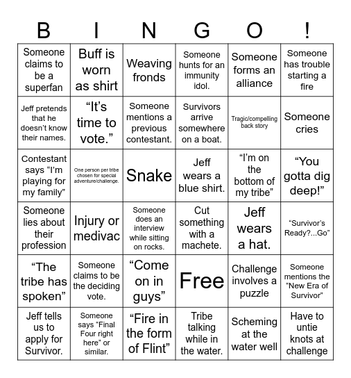 Survivor Season 48 Premier Bingo Card