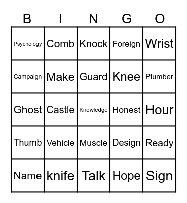 Silent letters Bingo Card