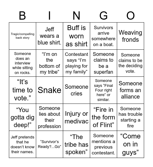 Survivor Premier Season 48 Bingo Card