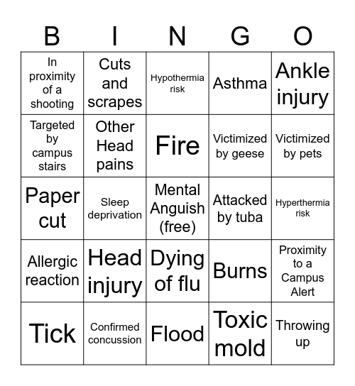 Health Hazard Bingo Card