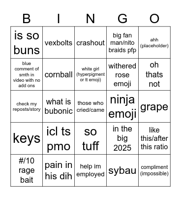 tiktok comments Bingo Card