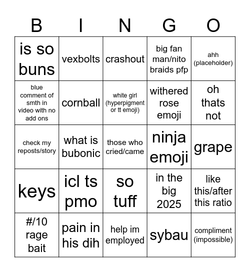 tiktok comments Bingo Card