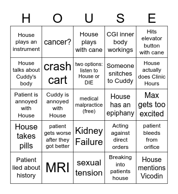 House M.D. Bingo Card