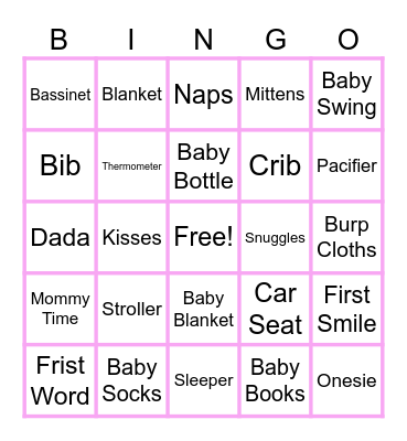 Baby Shower Bingo Card
