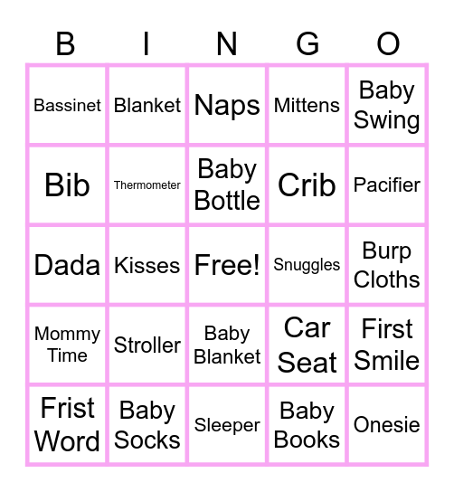 Baby Shower Bingo Card