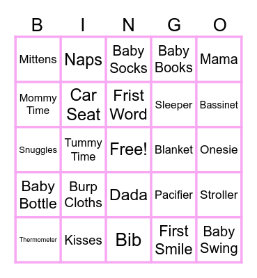 Baby Shower Bingo Card