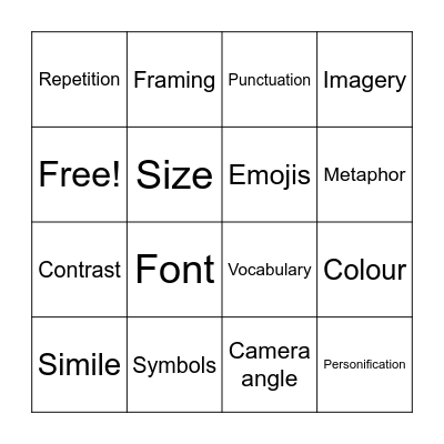 Language Features Bingo Card
