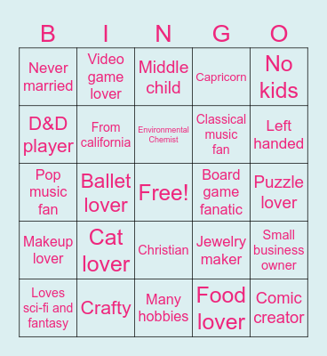 Pen pal bingo! Bingo Card
