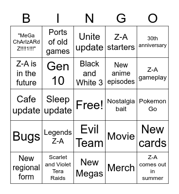 Pokemon Presents Bingo Card