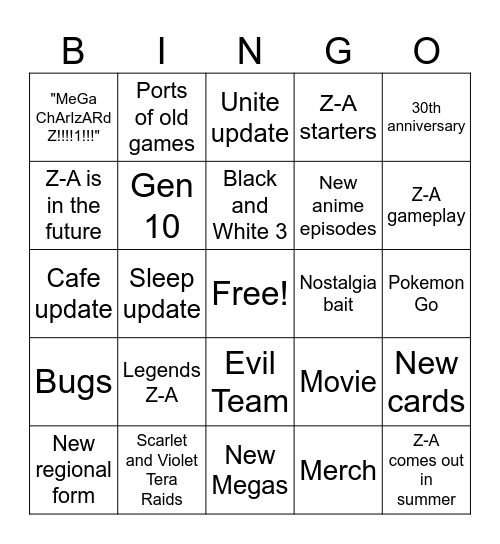 Pokemon Presents Bingo Card
