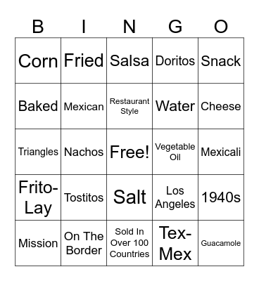 Tortilla Chip Bingo Card