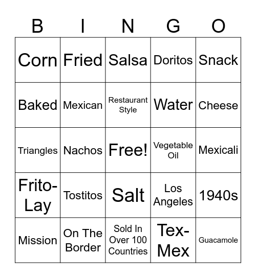 Tortilla Chip Bingo Card
