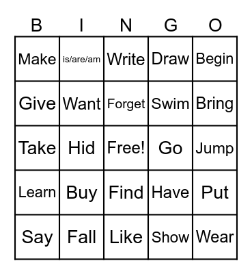 Irregular Verbs Bingo Card