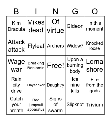 Bands I’ve seen 🤘🏼 Bingo Card